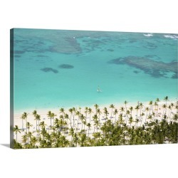 Large Solid-Faced Canvas Print Wall Art Print 30 x 20 entitled Dominican Republic, Punta Cana, Bavaro beach with a single ...