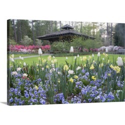 Large Gallery-Wrapped Canvas Wall Art Print 24 x 16 entitled A covered pavilion in a garden of spring flowers