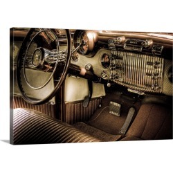 Large Solid-Faced Canvas Print Wall Art Print 30 x 20 entitled The interior of a classic American motorcar