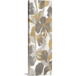 Large Solid-Faced Canvas Print Wall Art Print 16 x 48 entitled Painted Tropical Screen II Gray Gold Crop