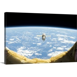 Large Solid-Faced Canvas Print Wall Art Print 30 x 20 entitled Progress spaceship on final approach to dock, with thruster...