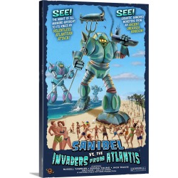Large Gallery-Wrapped Canvas Wall Art Print 16 x 24 entitled Sanibel, Florida - Sanibel vs. Atlantean Invaders: Retro Trav...