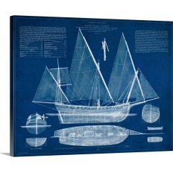 Large Gallery-Wrapped Canvas Wall Art Print 20 x 16 entitled Antique Ship Blueprint III