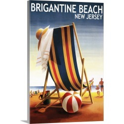 Large Solid-Faced Canvas Print Wall Art Print 20 x 30 entitled Brigantine Beach, New Jersey, Beach Chair and Ball