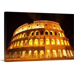 Large Gallery-Wrapped Canvas Wall Art Print 24 x 16 entitled A lit Colosseum in Rome, Italy