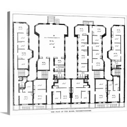 Large Gallery-Wrapped Canvas Wall Art Print 24 x 19 entitled Floor plan of the model tenement houses in New York City, 1888