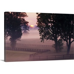 Large Solid-Faced Canvas Print Wall Art Print 30 x 20 entitled Sunrise on horse farm, Versailles, Kentucky, USA