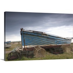 Large Gallery-Wrapped Canvas Wall Art Print 30 x 20 entitled A Boat And Fishing Traps On The Shore