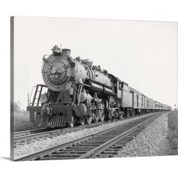 Large Gallery-Wrapped Canvas Wall Art Print 20 x 16 entitled Locomotive Train Moving Down Tracks, c.1930s-1940s