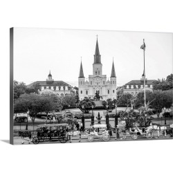 Large Solid-Faced Canvas Print Wall Art Print 30 x 20 entitled St. Louis Cathedral and Jackson Square, New Orleans, Louisiana
