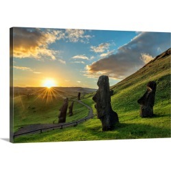 Large Solid-Faced Canvas Print Wall Art Print 30 x 20 entitled Chile, Valparaiso, Easter Island, Moai at Rano Raraku Volca...