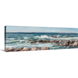 Large Solid-Faced Canvas Print Wall Art Print 48 x 16 entitled Impasto Ocean View V