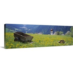 Large Gallery-Wrapped Canvas Wall Art Print 36 x 12 entitled Wheelbarrow in a field, Austria