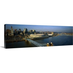 Large Solid-Faced Canvas Print Wall Art Print 48 x 16 entitled Roebling Suspension Bridge Cincinnati OH