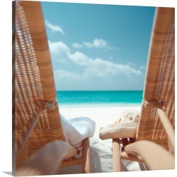 Large Solid-Faced Canvas Print Wall Art Print 20 x 20 entitled Beach Chairs On A Beach