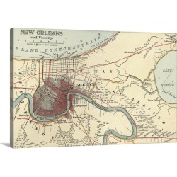 Large Gallery-Wrapped Canvas Wall Art Print 24 x 16 entitled New Orleans - Vintage Map