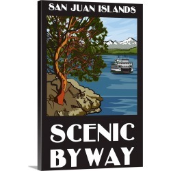 Large Gallery-Wrapped Canvas Wall Art Print 16 x 24 entitled San Juan Islands Scenic Byway, Washington - Official Logo: Re...