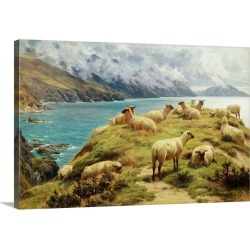 Large Solid-Faced Canvas Print Wall Art Print 30 x 20 entitled Sheep Reposing, Dalby Bay, Isle Of Man By Basil Bradley