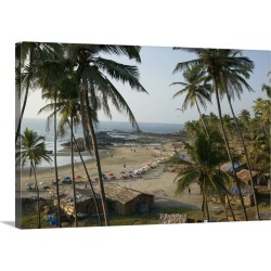 Large Solid-Faced Canvas Print Wall Art Print 30 x 20 entitled High angle view of a beach, Vagator Beach, Goa, India