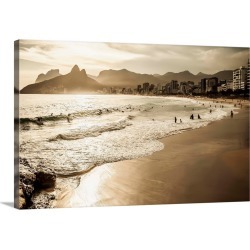 Large Solid-Faced Canvas Print Wall Art Print 30 x 20 entitled Brazil, Rio de Janeiro, Ipanema beach, The beach at sunset
