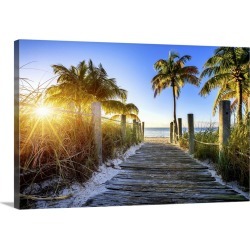Large Gallery-Wrapped Canvas Wall Art Print 24 x 16 entitled Old wooden walkway to a tropical beach, Key West