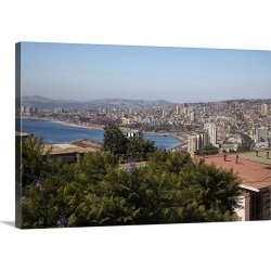 Large Solid-Faced Canvas Print Wall Art Print 30 x 20 entitled Chile, Valparaiso, overview of city and the bay.