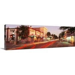 Large Gallery-Wrapped Canvas Wall Art Print 30 x 10 entitled Florida, Key West, Duval Street, Sloppy Joe's Bar illuminated...