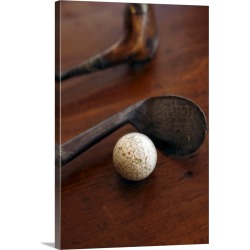 Large Solid-Faced Canvas Print Wall Art Print 20 x 30 entitled Close up of antique golf clubs and golf ball