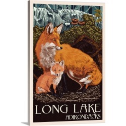 Large Solid-Faced Canvas Print Wall Art Print 20 x 30 entitled The Adirondacks, Long Lake, New York, Fox and Kit, Letterpress