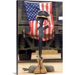 Large Gallery-Wrapped Canvas Wall Art Print 20 x 30 entitled An M16A2 service rifle a pair of boots and a helmet stand in ...