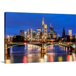 Large Solid-Faced Canvas Print Wall Art Print 30 x 20 entitled Night view of the financial district skyline, Frankfurt, He...