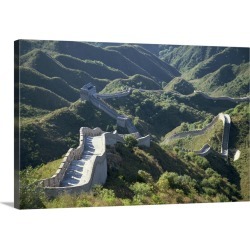 Large Solid-Faced Canvas Print Wall Art Print 30 x 20 entitled The Great Wall of China snaking through the hills, China, Asia