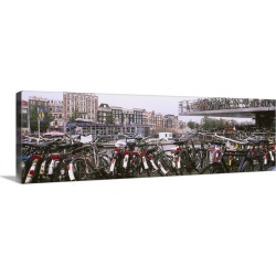 Large Solid-Faced Canvas Print Wall Art Print 48 x 16 entitled Bicycles parked in a parking lot, Amsterdam, Netherlands