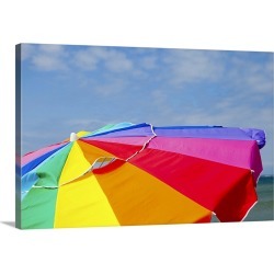 Large Solid-Faced Canvas Print Wall Art Print 30 x 20 entitled A beach umbrella and a blue sky on Martha's Vineyard