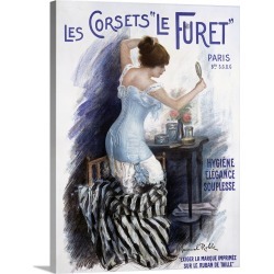 Large Solid-Faced Canvas Print Wall Art Print 30 x 40 entitled Les Corsets Le Furet, Vintage Poster, by Manuel Robbe