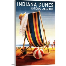 Large Solid-Faced Canvas Print Wall Art Print 20 x 30 entitled Indiana Dunes National Seashore, Indiana, Beach Chair and Ball