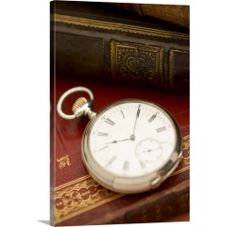 Large Gallery-Wrapped Canvas Wall Art Print 20 x 30 entitled Old-fashioned pocket watch and books