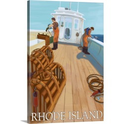 Large Gallery-Wrapped Canvas Wall Art Print 16 x 24 entitled Rhode Island - Lobster Fishing: Retro Travel Poster