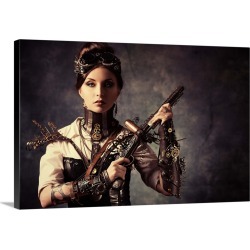 Large Gallery-Wrapped Canvas Wall Art Print 30 x 20 entitled Steampunk Woman Holding A Gun