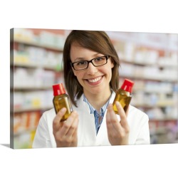 Large Solid-Faced Canvas Print Wall Art Print 30 x 20 entitled Pharmacist holding bottles of medication