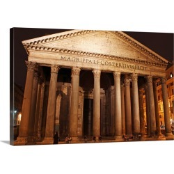 Large Solid-Faced Canvas Print Wall Art Print 30 x 20 entitled Night Lights Of The Pantheon In Piazza Della Rotunda; Rome ...