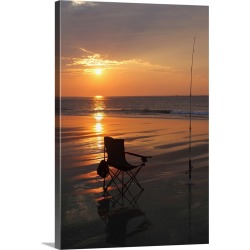 Large Gallery-Wrapped Canvas Wall Art Print 20 x 30 entitled Fishing rod and chair by the ocean in the early morning.