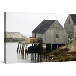 Large Solid-Faced Canvas Print Wall Art Print 30 x 20 entitled Canada, Nova Scotia, Peggy's Cove. Lobster traps on typical...
