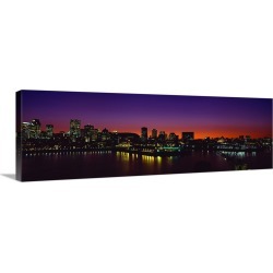 Large Gallery-Wrapped Canvas Wall Art Print 36 x 12 entitled City lit up at dusk, Montreal, Quebec, Canada 2010