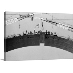 Large Solid-Faced Canvas Print Wall Art Print 30 x 20 entitled Placing Keystone into Gateway Arch in St. Louis