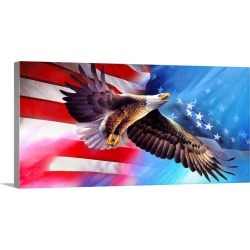 Large Gallery-Wrapped Canvas Wall Art Print 30 x 15 entitled American Eagle Flag