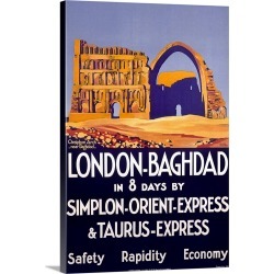 Large Solid-Faced Canvas Print Wall Art Print 20 x 30 entitled Baghdad, Iraq, Simplon Orient Express, Vintage Poster, by R...