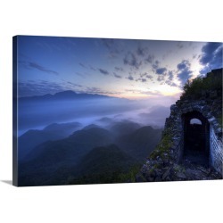 Large Solid-Faced Canvas Print Wall Art Print 30 x 20 entitled Great Wall of China, JianKou, unrestored section in the mor...
