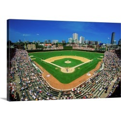 Large Solid-Faced Canvas Print Wall Art Print 30 x 20 entitled Fisheye view of crowd and diamond at Wrigley Field, Illinois