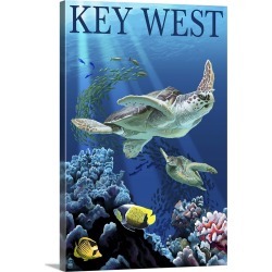 Large Gallery-Wrapped Canvas Wall Art Print 16 x 24 entitled Sea Turtles, Key West, Florida